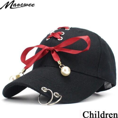 Pearl Iron ring Children hat Summer Sun hat Outdoors Baseball cap Fashion Leisure casual hip hop Hoop Cloth belt girl Snapback