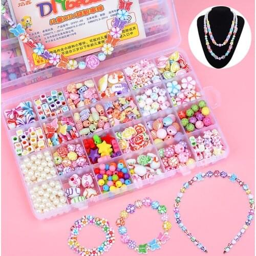 Children DIY Bracelet Necklace Jewelry Making Handicrafts Acrylic Plastic Beads Toy with Kit Box Set for Women Girls