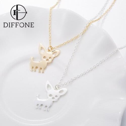 Diffone 2020 New Fashion Pendant Necklace For Women Men Cute Chihuahua Stainless Steel Necklaces Minimalist Chain Link Necklace
