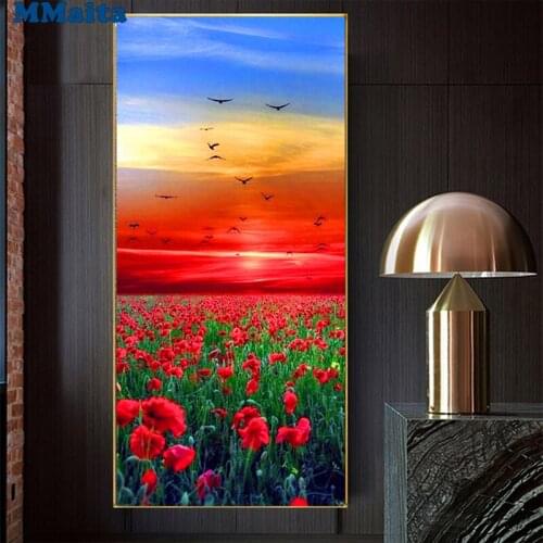 Emeroidery diamond rhinestone painting Red flowers and birds at sunset cross stitch diamond sale new arrival full picture GG5405