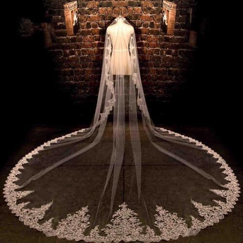 Hot Sale Bridal Veils Ivory Cathedral Length Lace Wedding Veils Appliqued 3m Long Bridal Veils With Comb Customized
