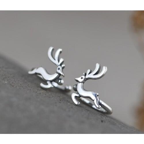 FNJ Animal Deer Earrings 925 Silver Original Pure S925 Sterling Silver Clip Earring Women Jewelry Vintage