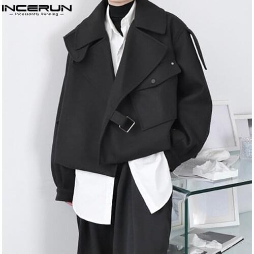 INCERUN Tops 2021 New Men Korean Style Stylish Jackets Big Lapel Short Coat Jackets Loose Casual Streetwear Solid Overcoat S-5XL