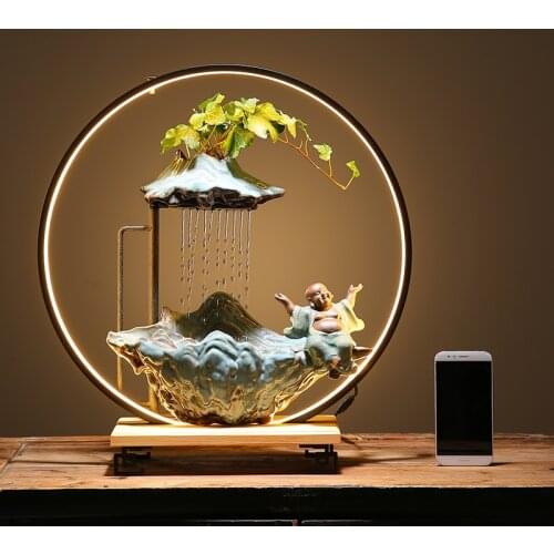 Creative design fountain The flow of water aromatherapy Zen garden humidifier Landscape plants home accessories LED lights