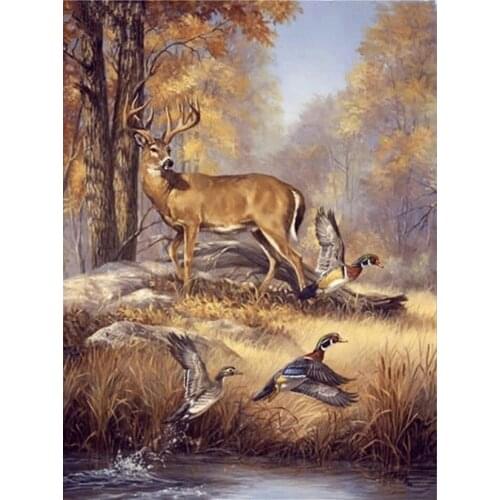 Elk in the woods Animal Cross Stitch Kits Needlework Embroidery Crafts 14CT Unprinted DIY Arts Handmade Home Decor