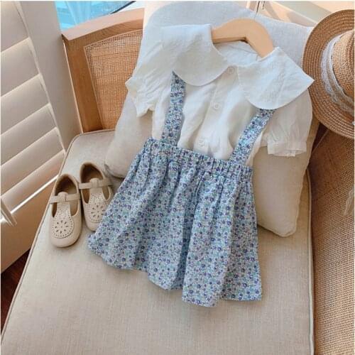 Menoea Girls Casual Clothes Sets New Summer Kids Blouses Suspender Floral Dresses Outfits Princess Costumes 2Pcs Girls Outfits