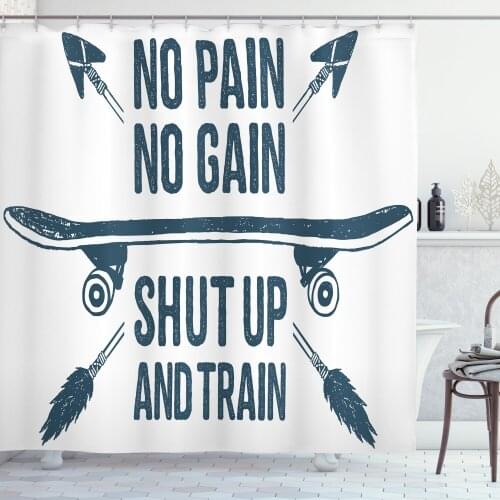 Fitness Shower Curtain Set Hand Drawn 90s Themed Skateboard Boho Curtain for Bathroom Decor 12 Hooks Decorative Bath Accessory