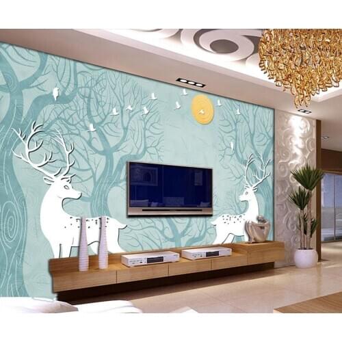 Custom papel DE parede infantil, Abstract trees and birds elk,3D cartoon murals for bedroom childrens room wall wallpaper