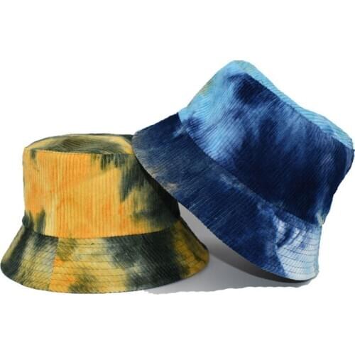 New Autumn Corduroy Tie Dye Bucket Hat Reversible Panama Hat Women Harajuku Vintage Hip Hop Fisherman Hat M122