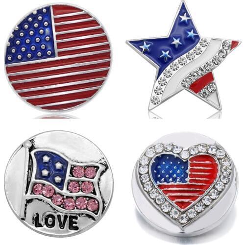New beauty Rhinestone US flag Star 25mm snap buttons big style fit DIY 18MM snap buttons snap jewelry KZ3349 wholesale