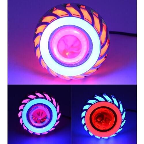 New 12V Motorcycle Head Light Lamp Projector Lens Light With Led Angel Devil Eyes Headlight 30W 1200Lm 200000H Double Aperture L