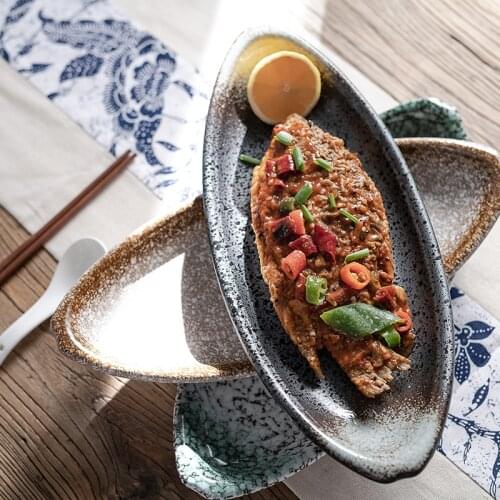 Creative Japanese personalized ceramic plate household fish dish net red restaurant tableware sushi large steamed fish plate