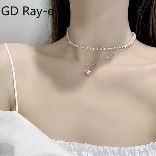 New Fashion double spring and summer fashion contracted neck chain necklace lady sweet pearl collar bone chain, 1329