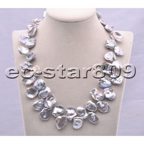 P6783 19" Big 22mm Gray Baroque Lamina Keshi Pearl Necklace Choker