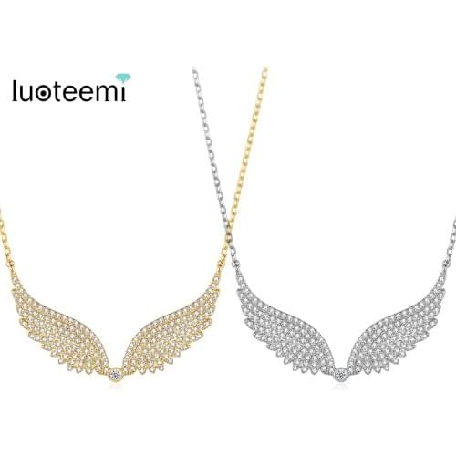 LUOTEEMI Necklace For Women Angel Wings Long Pendant Chain Collares Para Mujer Free Shipping Cubic Zirconia Korean Fashion Gifts