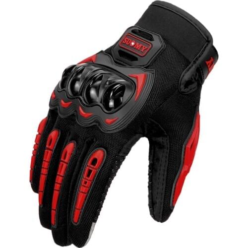 Summer Motorcycle Gloves Men Touch Screen Motocross Motorbike Protective Gear Full Finger Gloves Moto Riding Racing Gloves Red