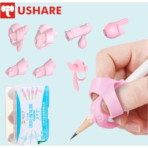 Ushare 4Pcs/Box Pink Pen Grip Professional Student Writing Stationery Different Stage Auxiliary Pencil Tools Pen Finger Holder