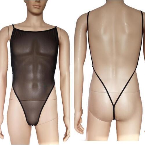 Sexy Men Sheer Mesh Backless Teddies Tank Top Sissy Crossdressing See Through G-String Back Bodysuit Unitard Leotard Lingerie