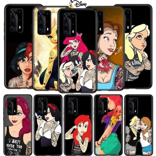 Silicone Cover Disney Princess Tattoo For Huawei P40 P30 P20 P10 P9 P8 Pro Lite E Plus mini Pro 5G 2017 2019 Phone Case