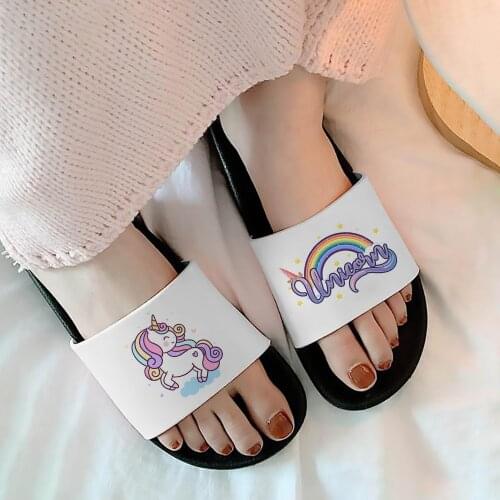 Slippers For Women Kawaii unicorn Pattern House Flat Slippers Cartoon Flip Flops Non-slip Woman Sandals Chaussure femme