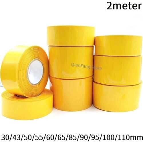 2M PVC Heat Shrink Tube for 18650 Lithium Battery Pack Cover Shrinkable Insulated Cable Sleeve 30~ 110mm Yellow Sheath Film Wrap