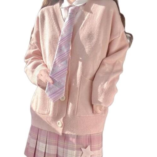 Japanese Kawaii JK Pink Knitted Cardigan Sweater Y2k Preppy Sweet Style Oversized Long Sleeve Tops Korean Fashion Women Clothes