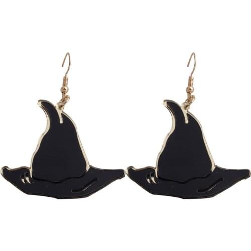 New Fashion Halloween Black Witch Hat Acrylic Earrings For Women Creative Cartoon Dangle Earrings Chirstmas Party Jewelry Gifts