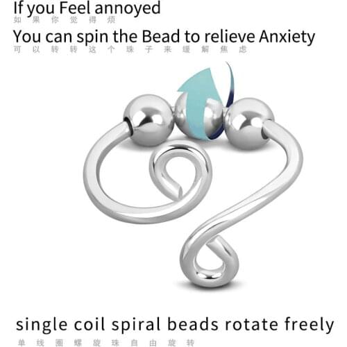 925 Sterling Silver Women Geometric Rings Rotate Beads Spiral Freely Trendy Compression Jewelry Anxiety Ring Girls Gift