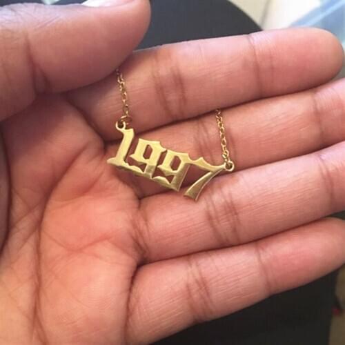Old English Number Necklaces Women Jewelry Year 1991 1992 1993 1994 1995 1996 1997 1998 1999 Birthday Gift