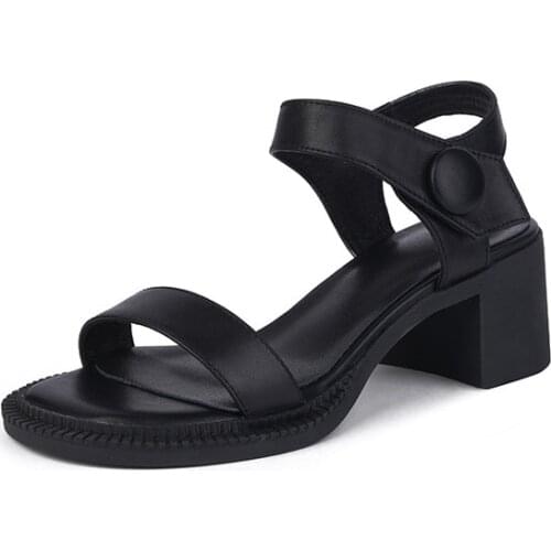 ZJVI Woman 2021 4.5cm Square Heels Sandals Shoes For Women Summer Cow Genuine Leather Sandal Ladies Black Girls Casual work shoe