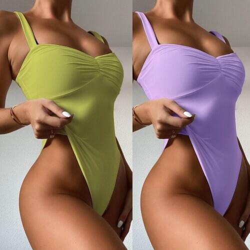Womens Swimming Suit New One-piece Swimsuit Green And Purple Two-color Women Swimsuit Maillot Beachwear Bathing Suit