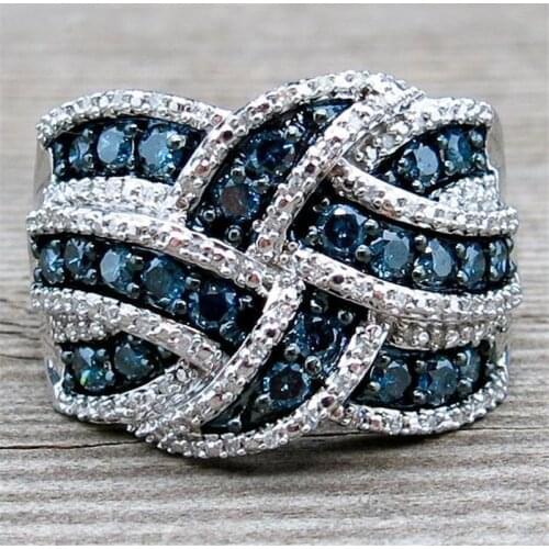 Modyle Full blue Crystal Big Wedding Rings For Women Romantic Ring Bague Femme silver-Color Ring Female jewelry Dropship