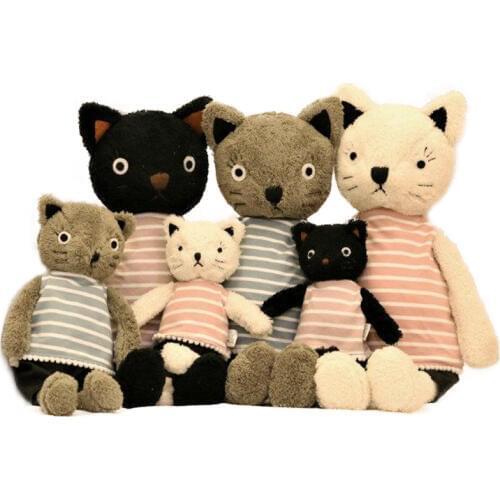 1pc 25cm/35cm/50cm Kawaii Cat Plush Dolls Stuffed Animals Soft Stripe Clothes Cats Plush Toys for Girls Children Birthday Gifts