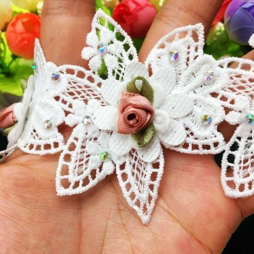 10x Soluble Cotton 3DRose Flower Laces Fabric Embroidered Net Handmade Designer Applique Lace Trim Ribbon Garment Sewing Craft