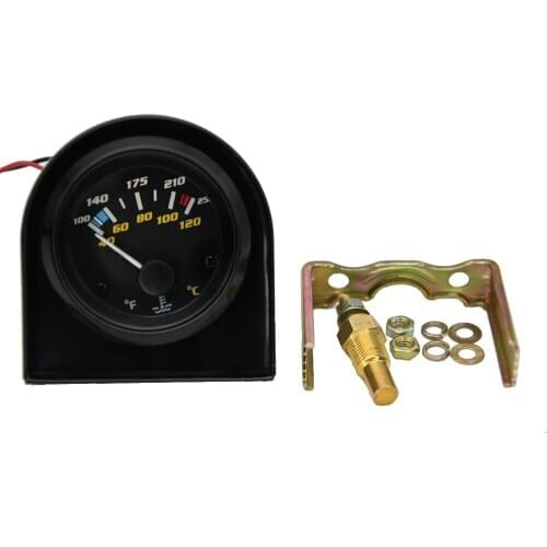 2” 52MM Gauge Water Temperature Gauge with Sensor 1/8 NPT Water Temp Gauge 40-120 Celsius/100-250 Fahrenheit Temp Black Bezel