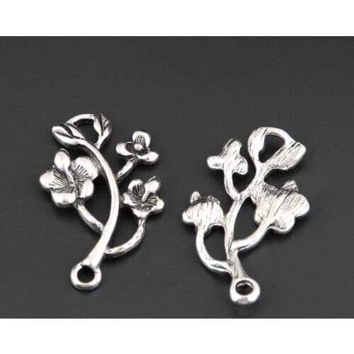 20pcs Silver Color 29x18mm Tree Branch And Flower Charms Plants Pendant Fit DIY Jewelry Making Handcrafted Accessories