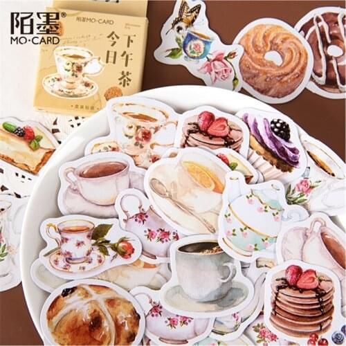46pcs Afternoon Tea Stickers Set Mini Sweets Cake Coffee Drink Note Sticker Decoration Adhesive Post Gift Diary Sealing