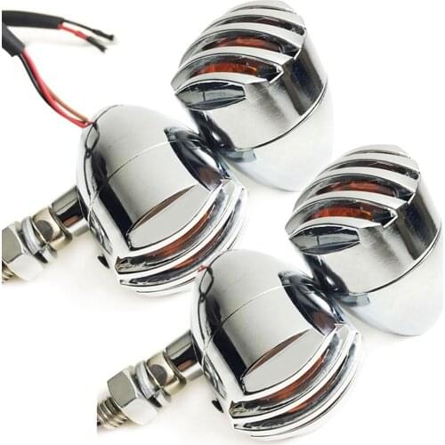 4x Chrome Motorcycle Turn Signals Indicator Amber Bullet Light For Yamaha Suzuki Harley Touring Honda Cafe Racer Flasher Lamp