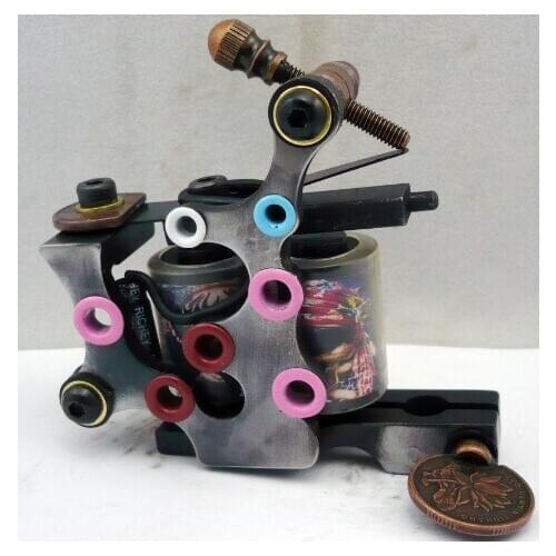 5Pcs/lot Professional Handmade Tattoo Machine 10 Wrap Coils Iron Cast Frame Custom Tattoo Gun For Liner Shader HTM-6238