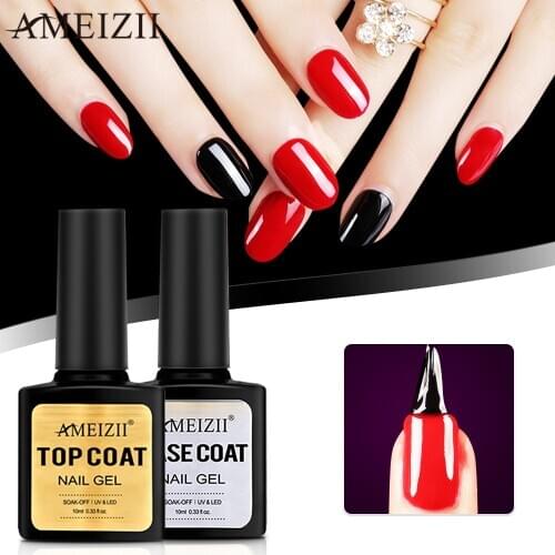 AMEIZII Top Base Coat Soak Off Gel Nail Polish UV LED Nail Primer Builder Fingernail Gel Varnish Transparent Nail Art Lacquer