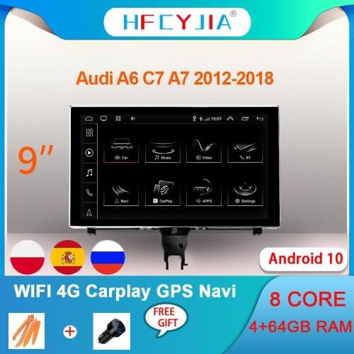 Android 10 System 8 Core Car Stereo Multimedia For Audi A6 C7 A7 2012-2018 4+64G RAM WIFI 4G Carplay IPS Touch Screen GPS Navi