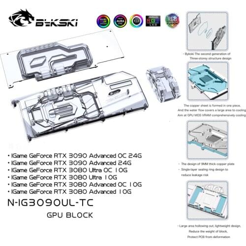 Bykski GPU Water Block Sandwich Double Blocks For Colorful RTX3080 3090 Ultra / Advanced OC Video Card,With Backplate VGA Cooler