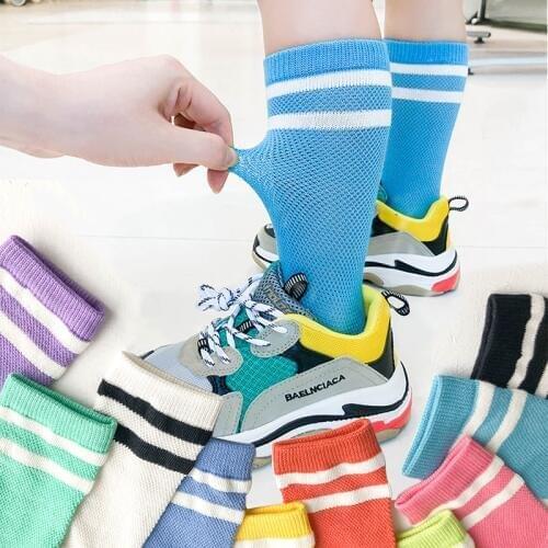 Kids knee high socks Spring summer toddler child cotton long sock girl boy mesh white school sock baby colorful stripe stockings