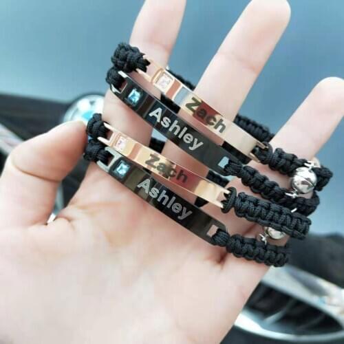 DOREMI Titanium Stainless Steel Magnet Couple Bracelets Name Bangles For Lover Mosaic Crystal LOVE Custom Engraving Bracelets