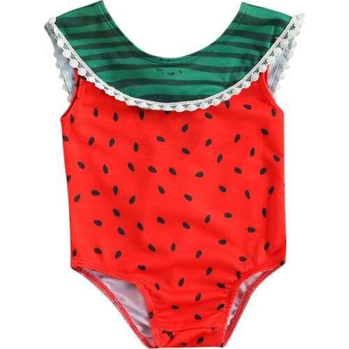 FOCUSNORM 1-6Y Summer Kids Girls Swimwear Watermelon Printed Ruffles Off Shoulder Beachwear
