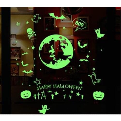 Halloween Luminous Witch Bat World pumpkin Wall Stickers Halloween Decoration Party Bar Bedroom Background Sticker