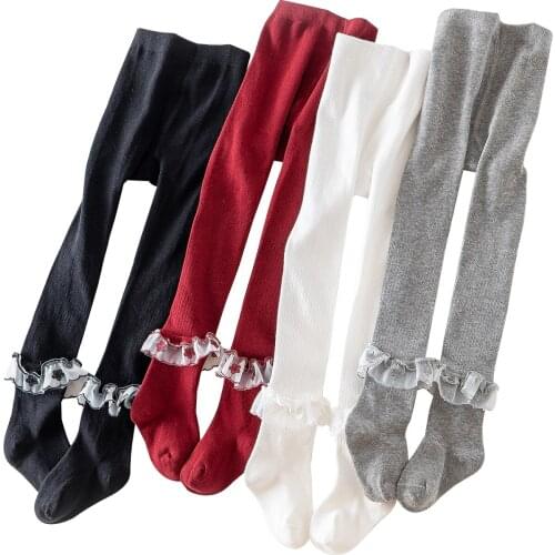 Cotton Girls Tights Princess Bowknet Simple Baby Girls Pantyhose Baby Spring and Autumn New Style Trousers Lace Stocking