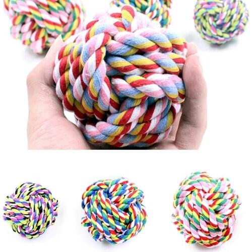 Pet Chew Rope Cotton Interactive Handmade Weave Ball Toy Colorful Dog Bite Toy Dog Training Toy Dog Bite Ball Toy Chase Toy