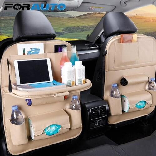 Pu Leather Pad Bag Foldable Car Storage Organizer Car Seat Back Organizer Table Tray Travel Storage Bag Auto Accessories