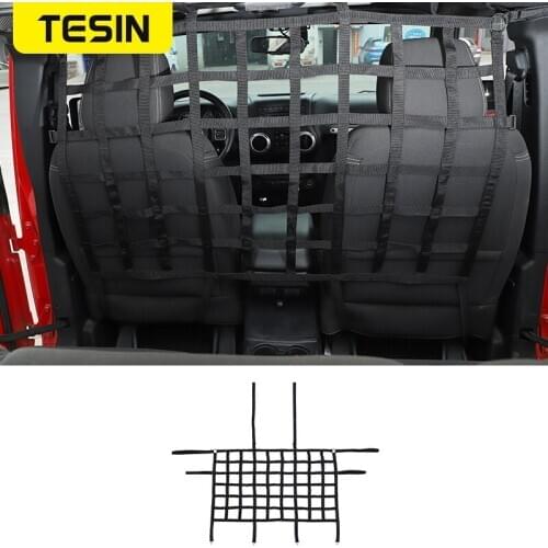 TESIN Interior Rear Car Seat Isolation Mesh Barrier Backseat Net Stop Pets Disturbing For Jeep Wrangler JK JL JT 2007-2020 Black